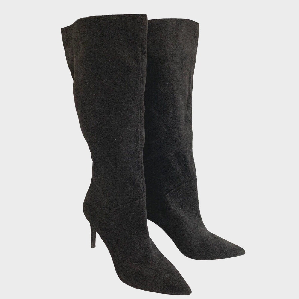 Steve Madden Women's KINGA Black Suede Pointed Toe Knee Boots Spike Heels Size9M